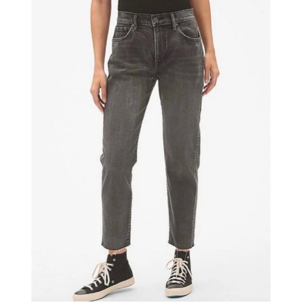 Gap Denim Tomgirl Black Girlfriend Ankle Jeans High Rise  Denim Raw Hem 26